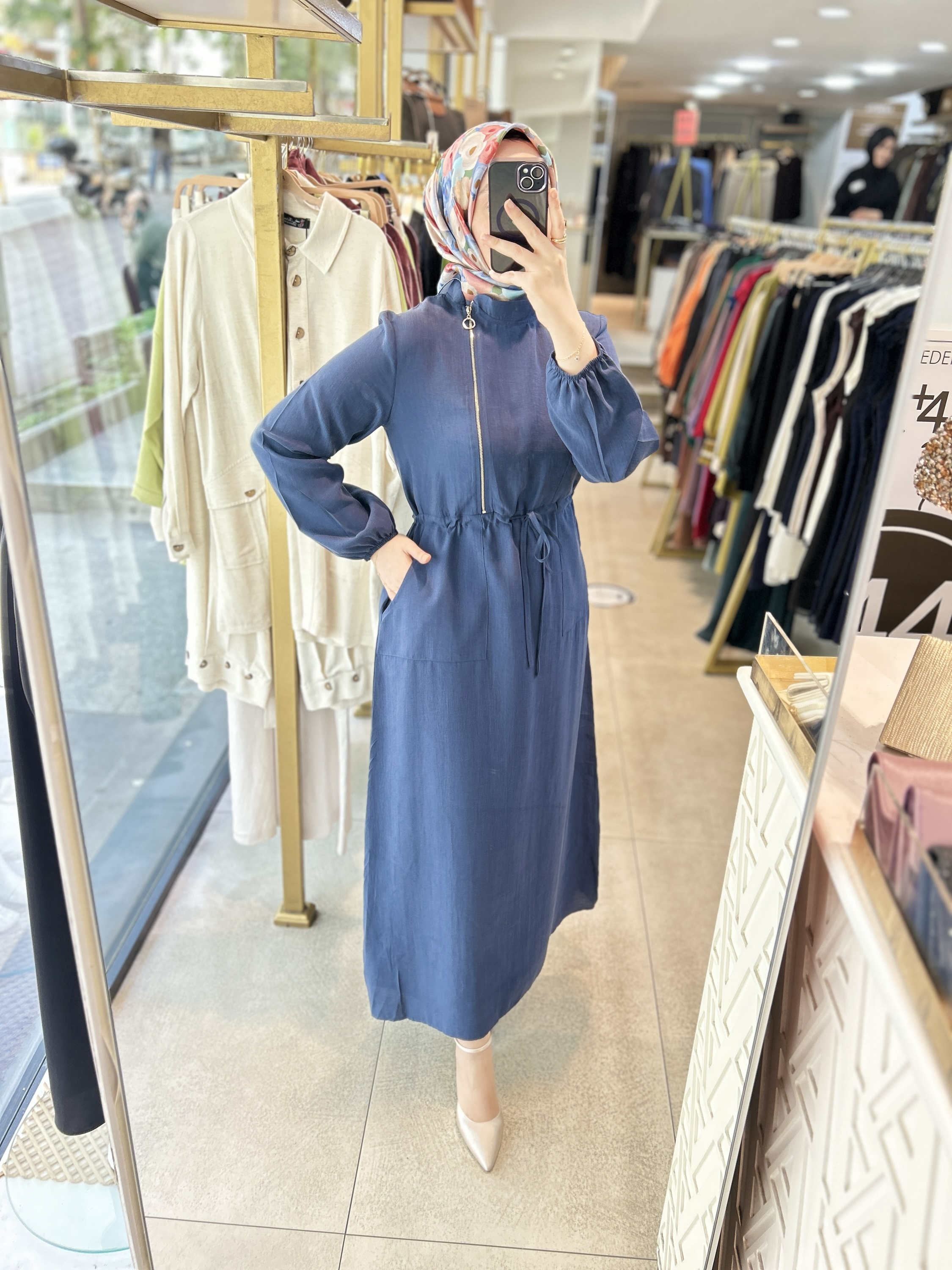 2070 SELMA ZAFEROĞLU FERMUAR DETAYLI BELDEN BAĞLAMALI ELBİSE - Görsel 15