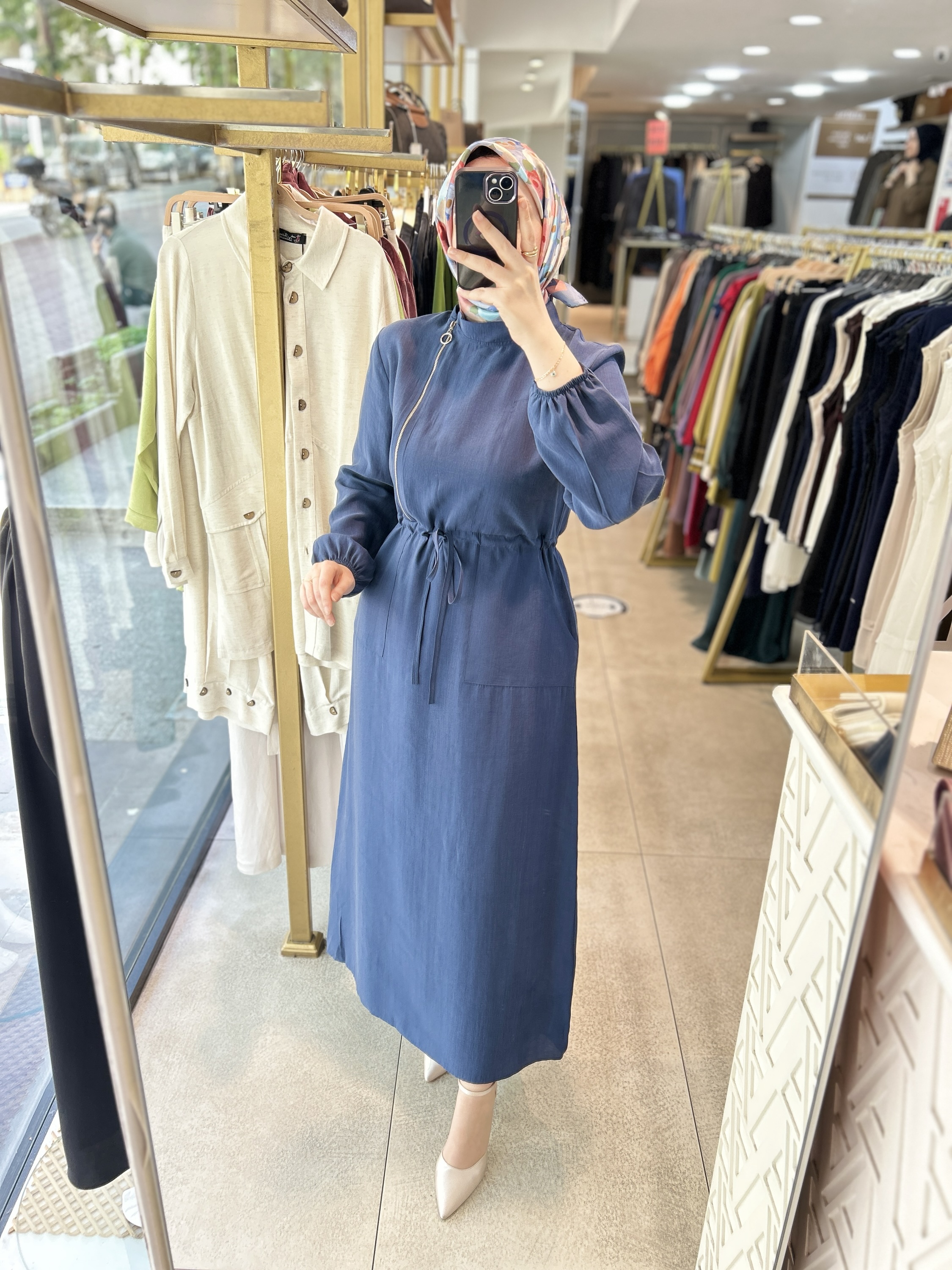 2070 SELMA ZAFEROĞLU FERMUAR DETAYLI BELDEN BAĞLAMALI ELBİSE - Görsel 2