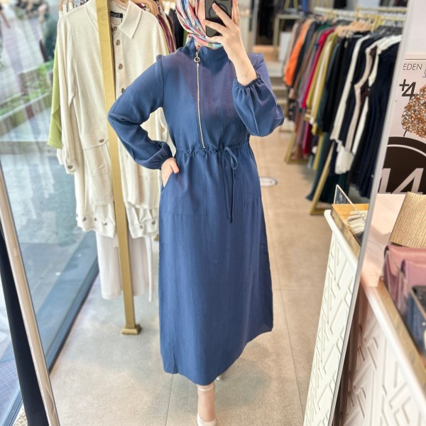 2070 SELMA ZAFEROĞLU FERMUAR DETAYLI BELDEN BAĞLAMALI ELBİSE - Görsel 21