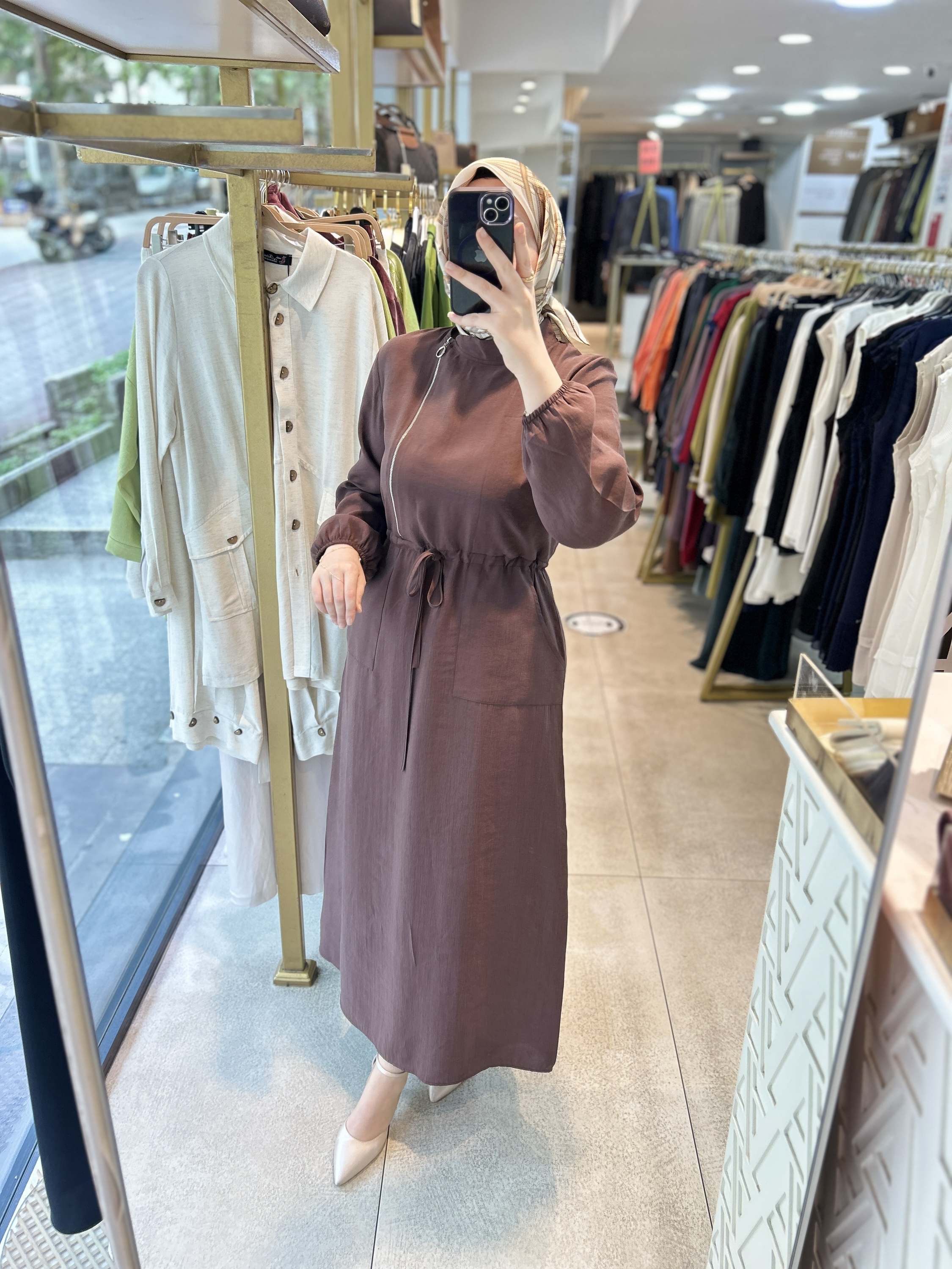 2070 SELMA ZAFEROĞLU FERMUAR DETAYLI BELDEN BAĞLAMALI ELBİSE - Görsel 7