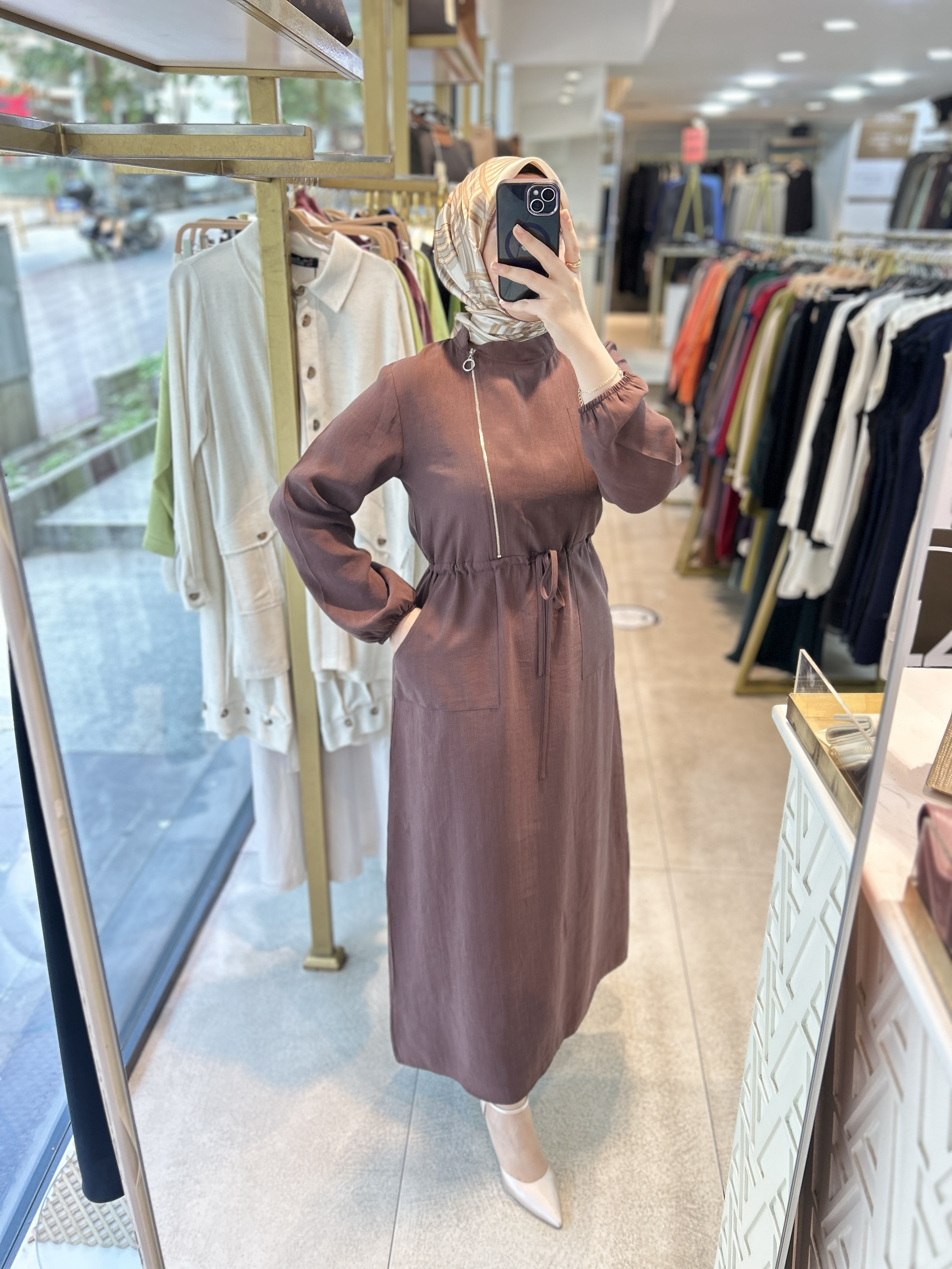 2070 SELMA ZAFEROĞLU FERMUAR DETAYLI BELDEN BAĞLAMALI ELBİSE - Görsel 8