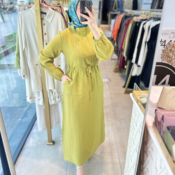 2070 SELMA ZAFEROĞLU FERMUAR DETAYLI BELDEN BAĞLAMALI ELBİSE - Görsel 11