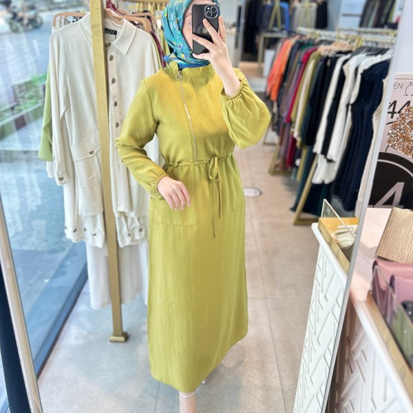 2070 SELMA ZAFEROĞLU FERMUAR DETAYLI BELDEN BAĞLAMALI ELBİSE - Görsel 13