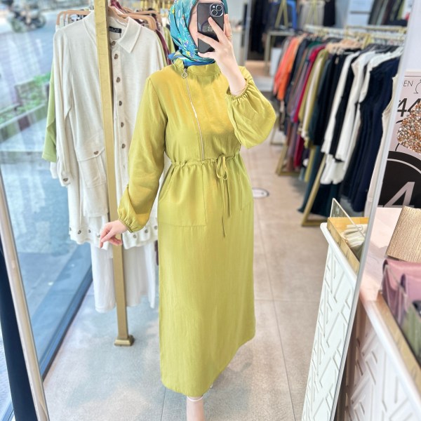 2070 SELMA ZAFEROĞLU FERMUAR DETAYLI BELDEN BAĞLAMALI ELBİSE - Görsel 12