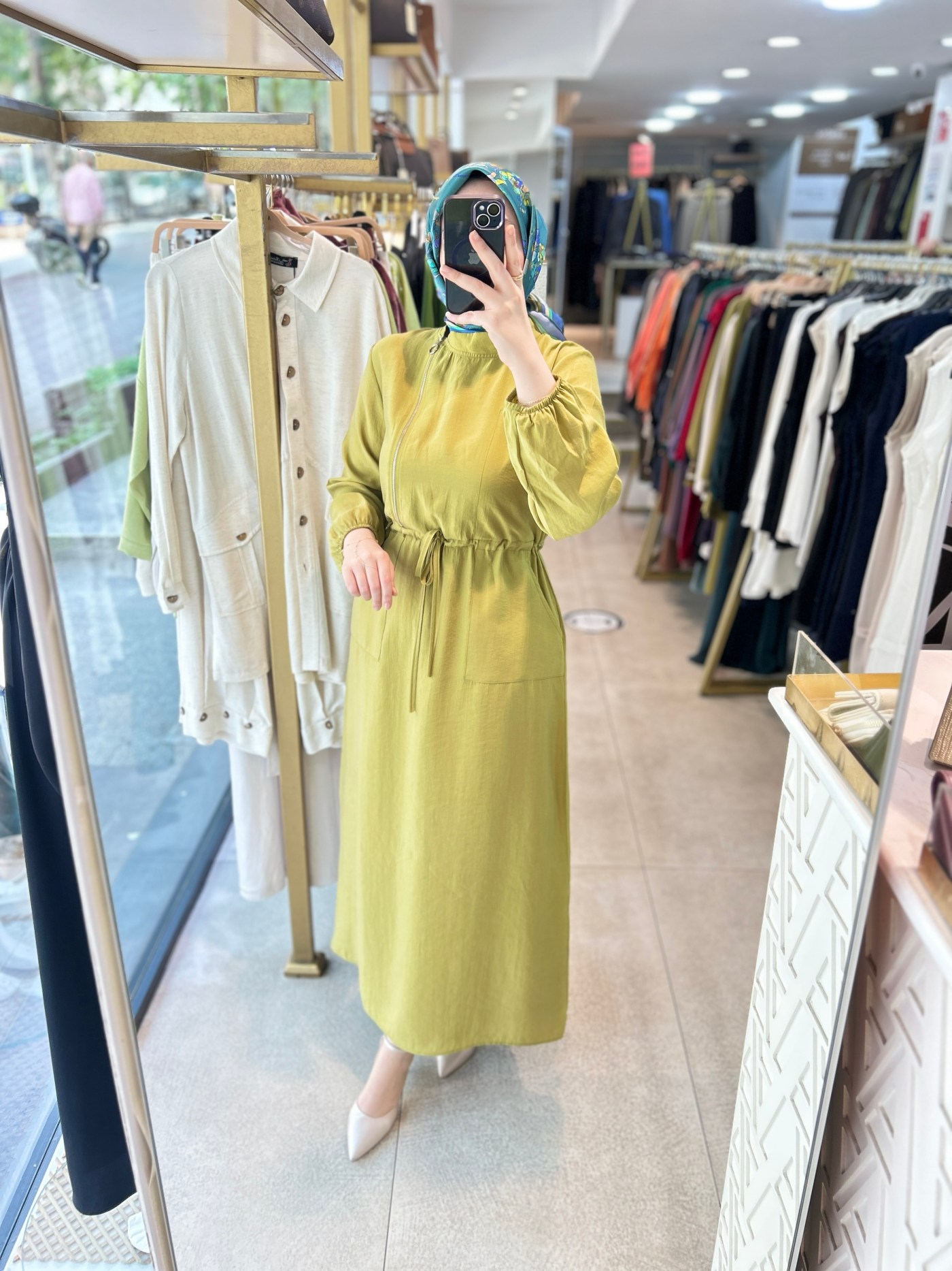 2070 SELMA ZAFEROĞLU FERMUAR DETAYLI BELDEN BAĞLAMALI ELBİSE