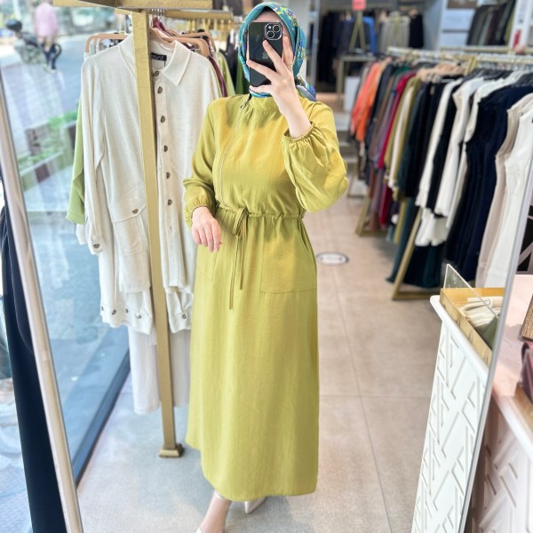 2070 SELMA ZAFEROĞLU FERMUAR DETAYLI BELDEN BAĞLAMALI ELBİSE - Görsel 20