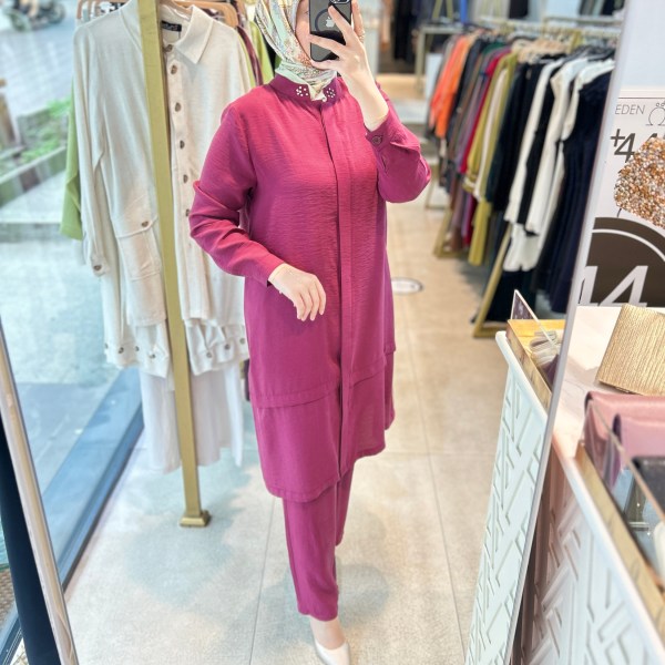 6945 SELMA ZAFEROĞLU HAKİM YAKA ARKASI TAŞ DETAYLI TAKIM - Görsel 27