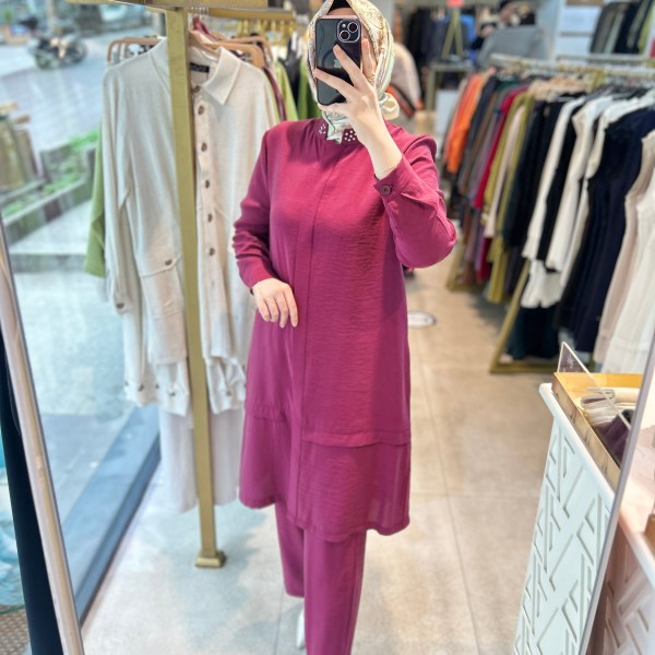 6945 SELMA ZAFEROĞLU HAKİM YAKA ARKASI TAŞ DETAYLI TAKIM - Görsel 10