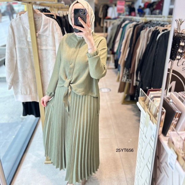 25YT656 Armine Arkası Taşlı Etekli Takım - Görsel 1