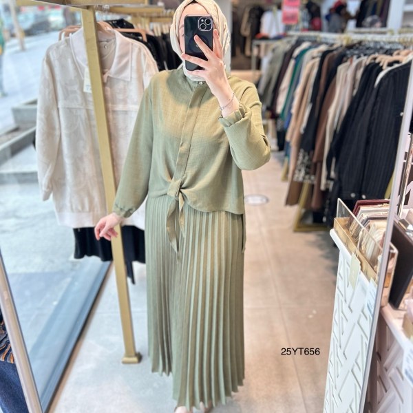 25YT656 Armine Arkası Taşlı Etekli Takım - Görsel 3