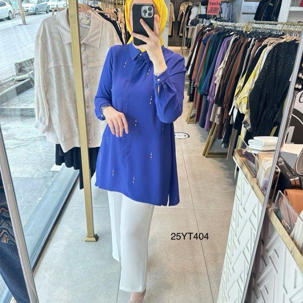 25YT404 TAŞ DETAYLI BASIC TUNİK - Görsel 3