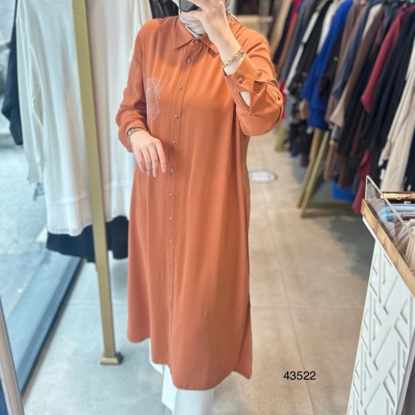 43522 Krep Uzun Taşlı Tunik - Görsel 3