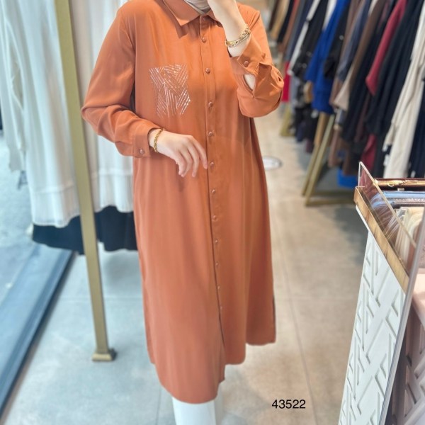 43522 Krep Uzun Taşlı Tunik - Görsel 4