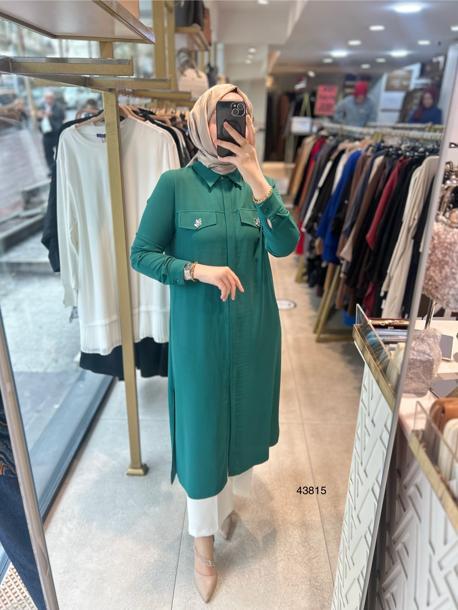 43815 Taş Cep Detaylı Uzun Tunik - Görsel 4