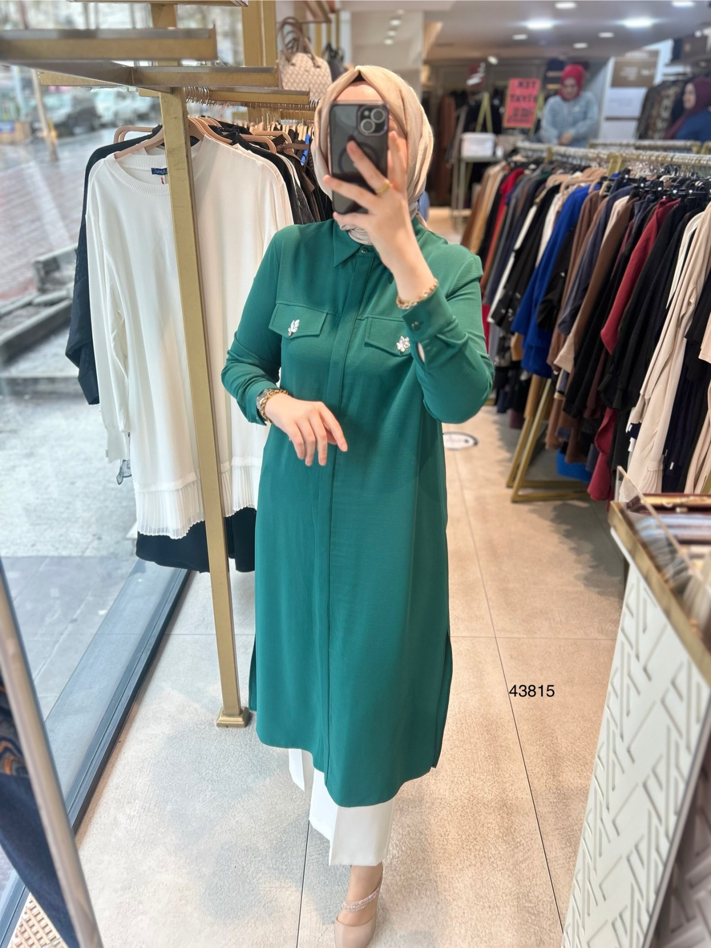 43815 Taş Cep Detaylı Uzun Tunik