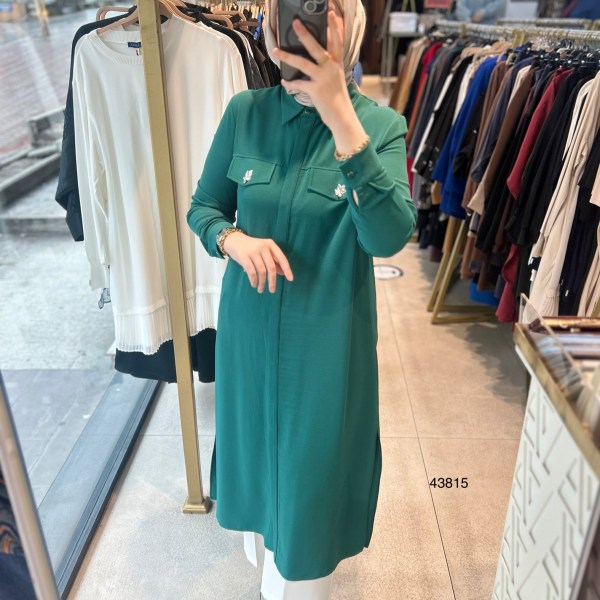 43815 Taş Cep Detaylı Uzun Tunik - Görsel 1