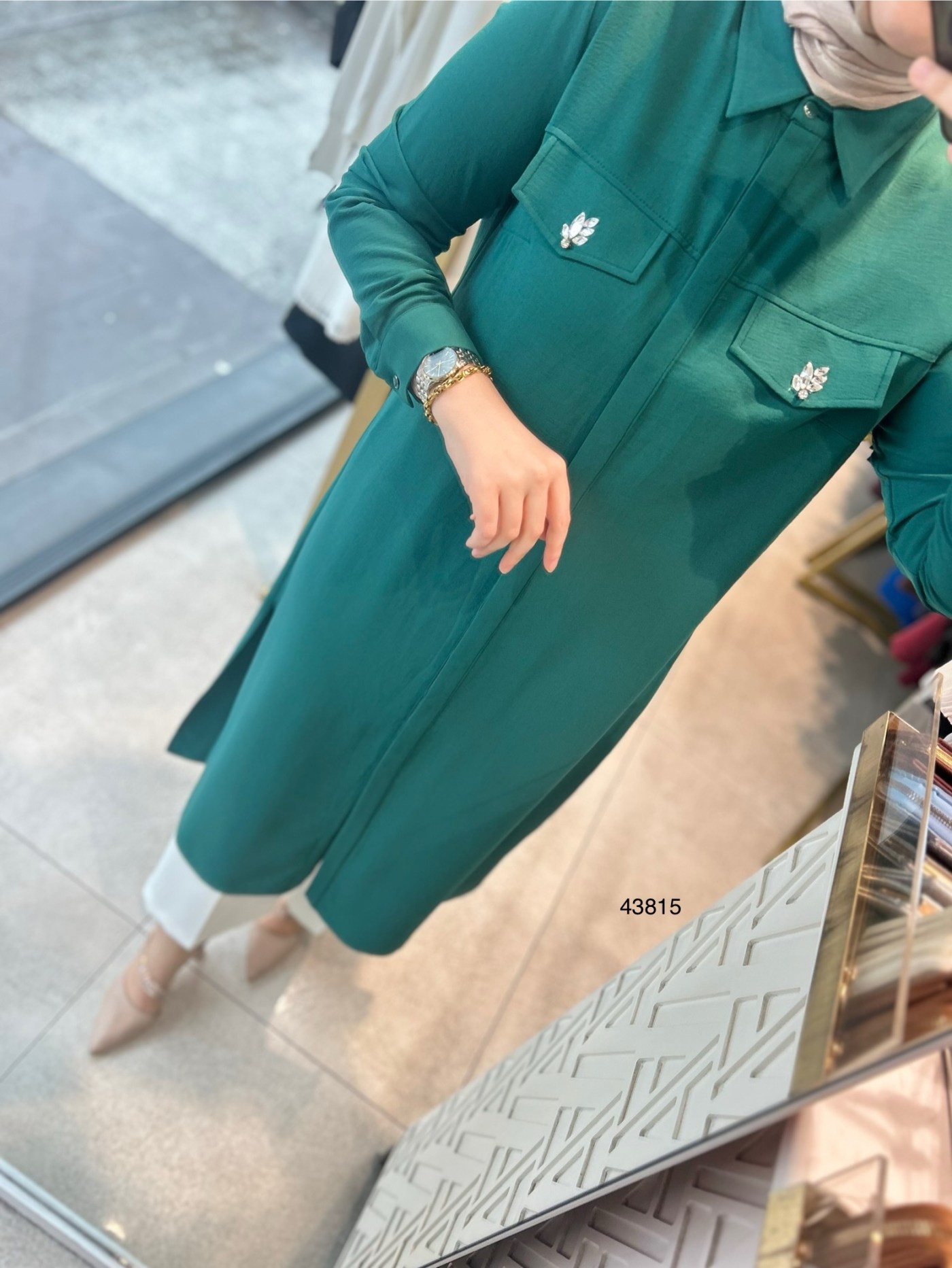 43815 Taş Cep Detaylı Uzun Tunik