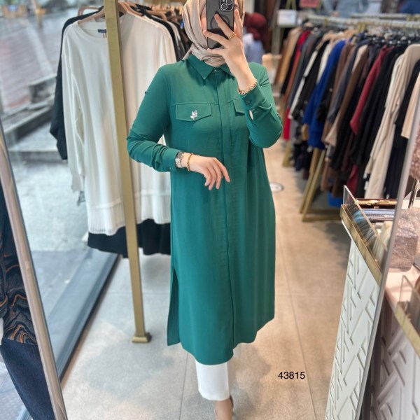 43815 Taş Cep Detaylı Uzun Tunik - Görsel 3