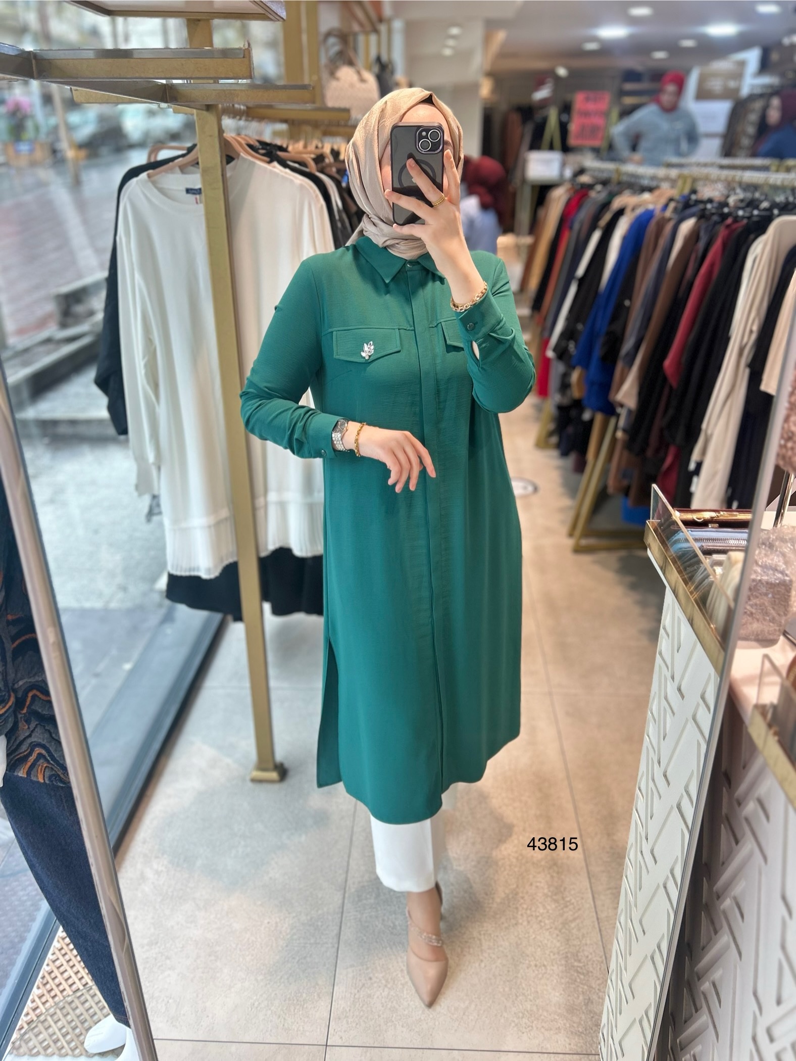 43815 Taş Cep Detaylı Uzun Tunik - Görsel 3