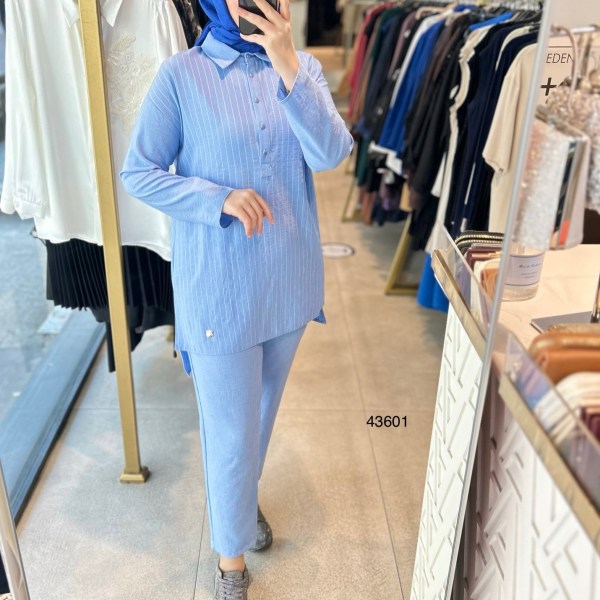 43601 ÇİZGİLİ ÖN DÜĞME DETAYLI ALT ÜST TAKIM - Görsel 4