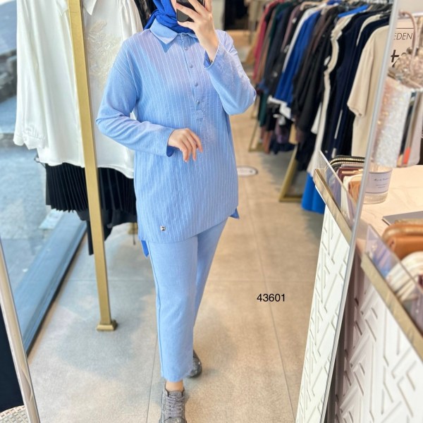 43601 ÇİZGİLİ ÖN DÜĞME DETAYLI ALT ÜST TAKIM - Görsel 3