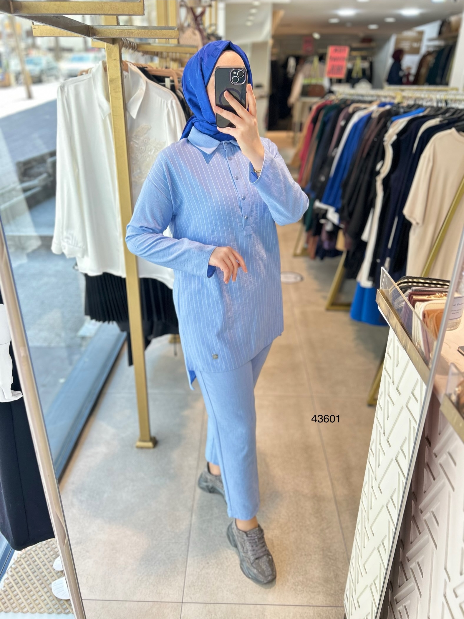 43601 ÇİZGİLİ ÖN DÜĞME DETAYLI ALT ÜST TAKIM - Görsel 1