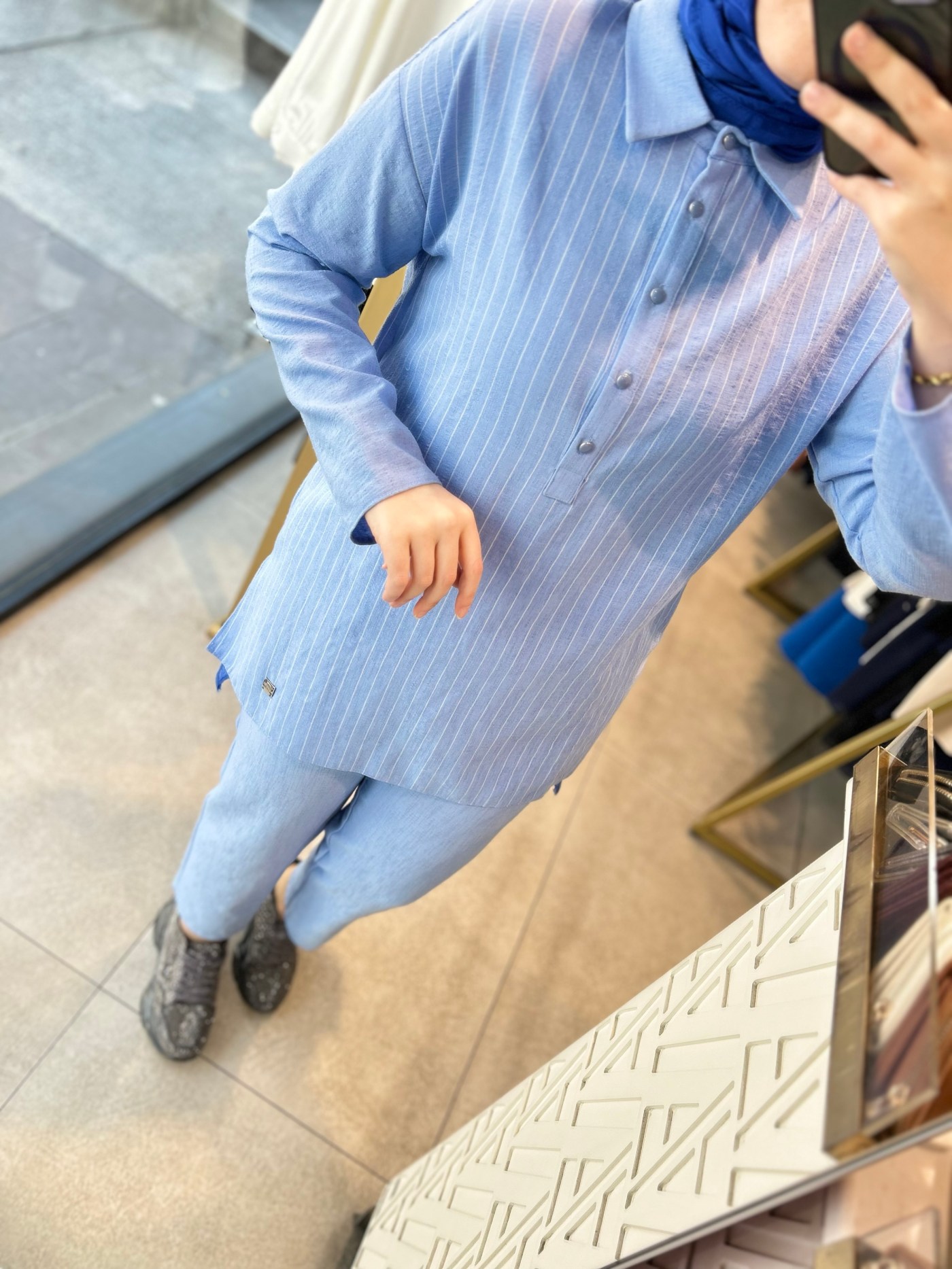 43601 ÇİZGİLİ ÖN DÜĞME DETAYLI ALT ÜST TAKIM