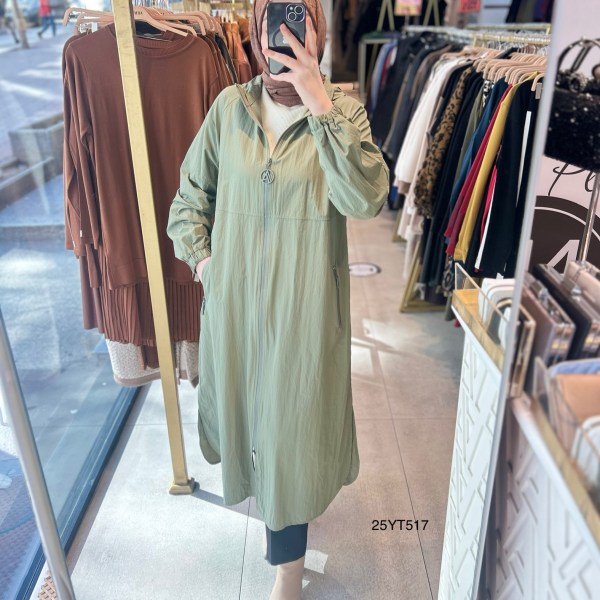 ARMİNE TREND Kapüşonlu Paraşüt Kumaşlı Boydan Fermuarlı Giy Çık  25YT517 - Görsel 8