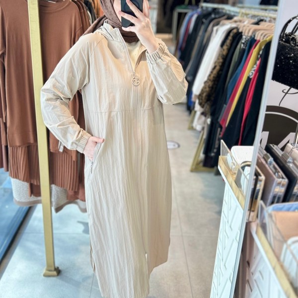 ARMİNE TREND Kapüşonlu Paraşüt Kumaşlı Boydan Fermuarlı Giy Çık  25YT517 - Görsel 5