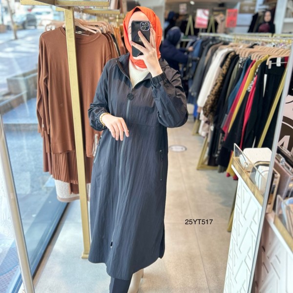 ARMİNE TREND Kapüşonlu Paraşüt Kumaşlı Boydan Fermuarlı Giy Çık  25YT517 - Görsel 1