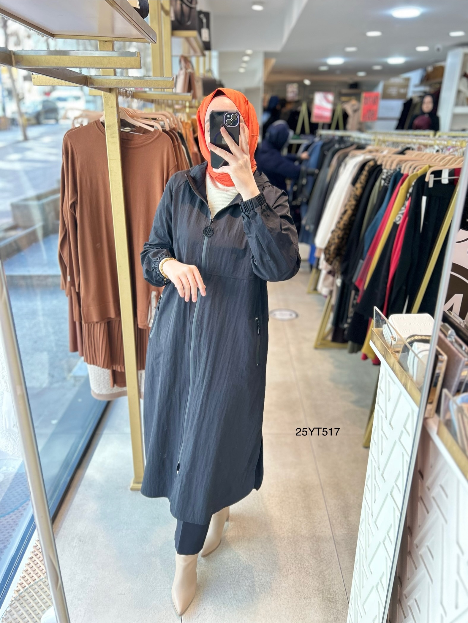 ARMİNE TREND Kapüşonlu Paraşüt Kumaşlı Boydan Fermuarlı Giy Çık  25YT517 - Görsel 1