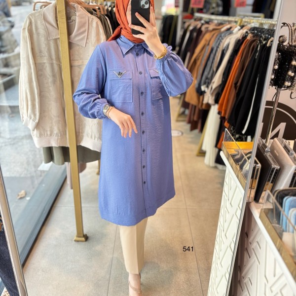 541 CEP DETAYLI DÜĞMELİ GÖMLEK YAKA TUNİK - Görsel 10