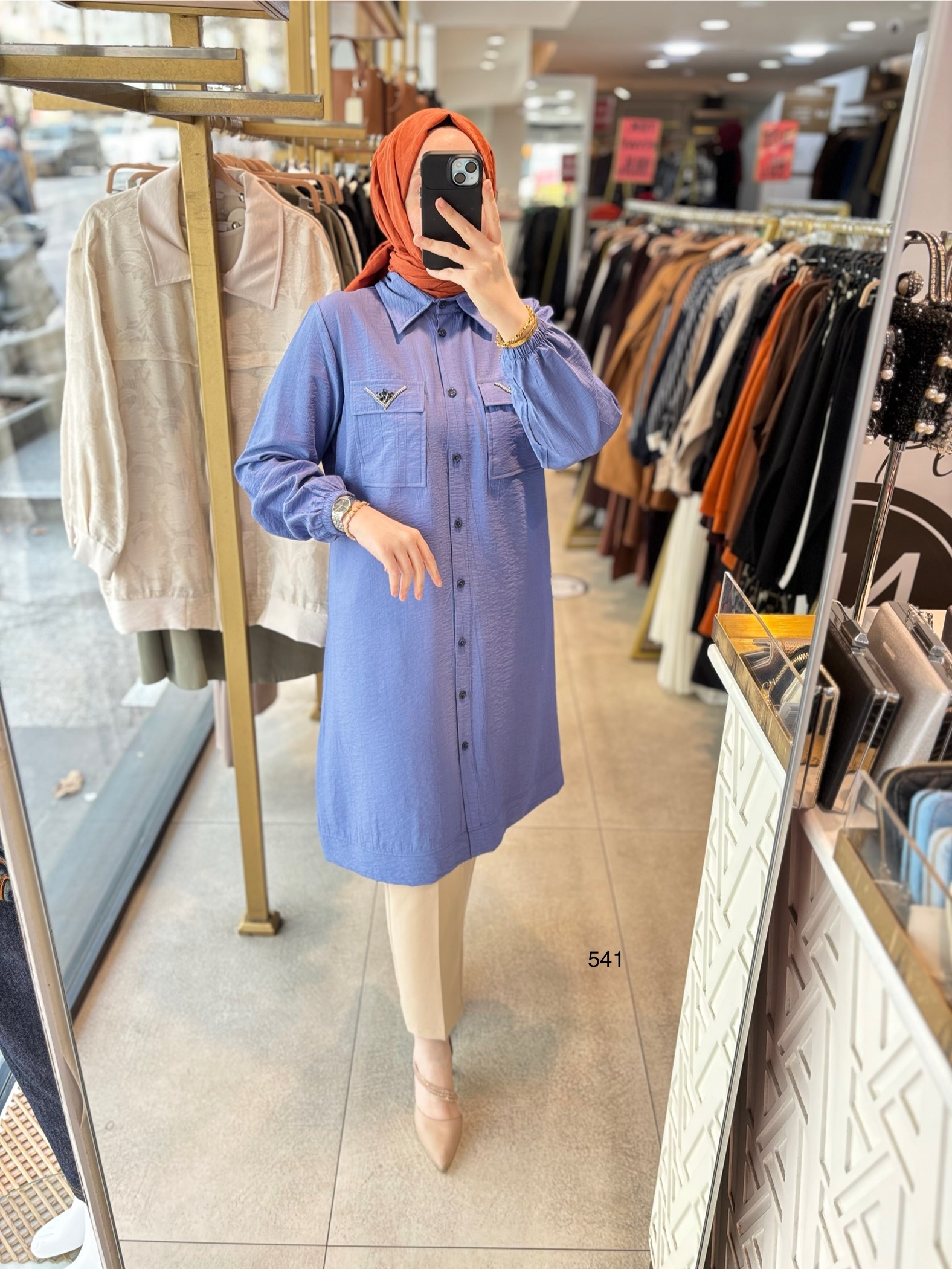 541 CEP DETAYLI DÜĞMELİ GÖMLEK YAKA TUNİK - Görsel 10