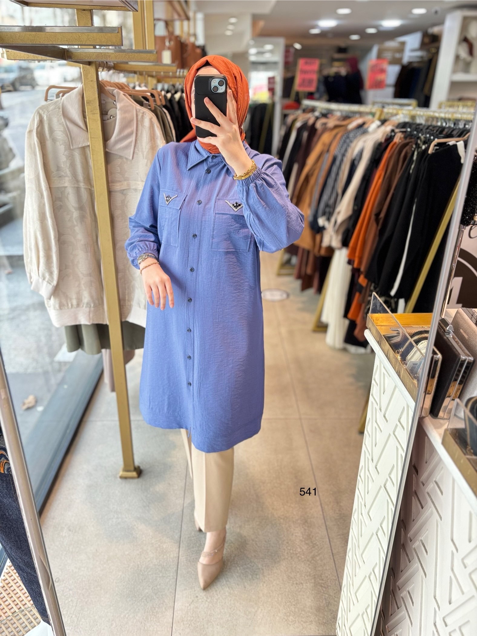 541 CEP DETAYLI DÜĞMELİ GÖMLEK YAKA TUNİK - Görsel 16