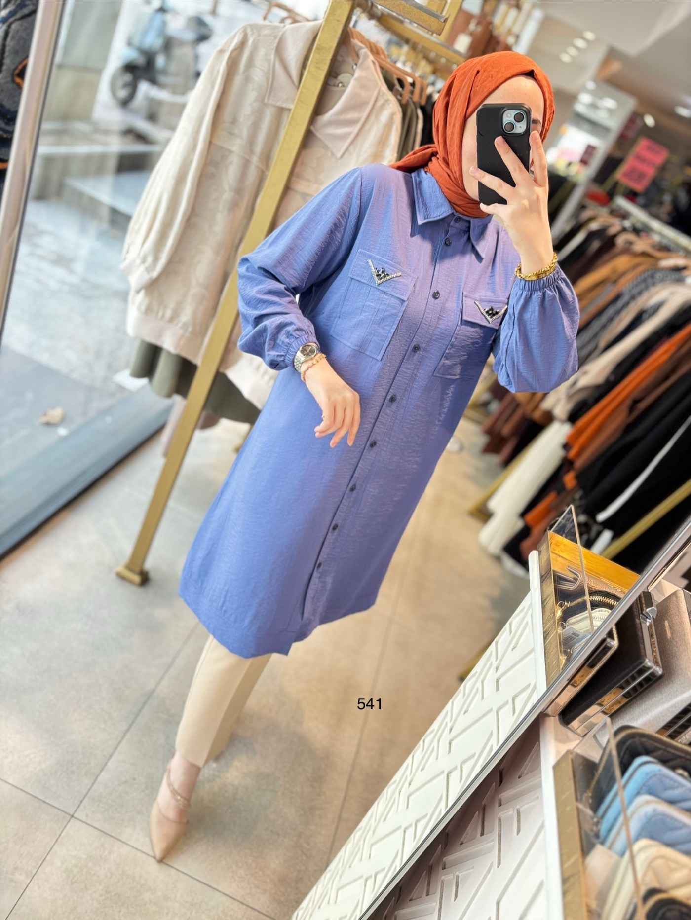 541 CEP DETAYLI DÜĞMELİ GÖMLEK YAKA TUNİK