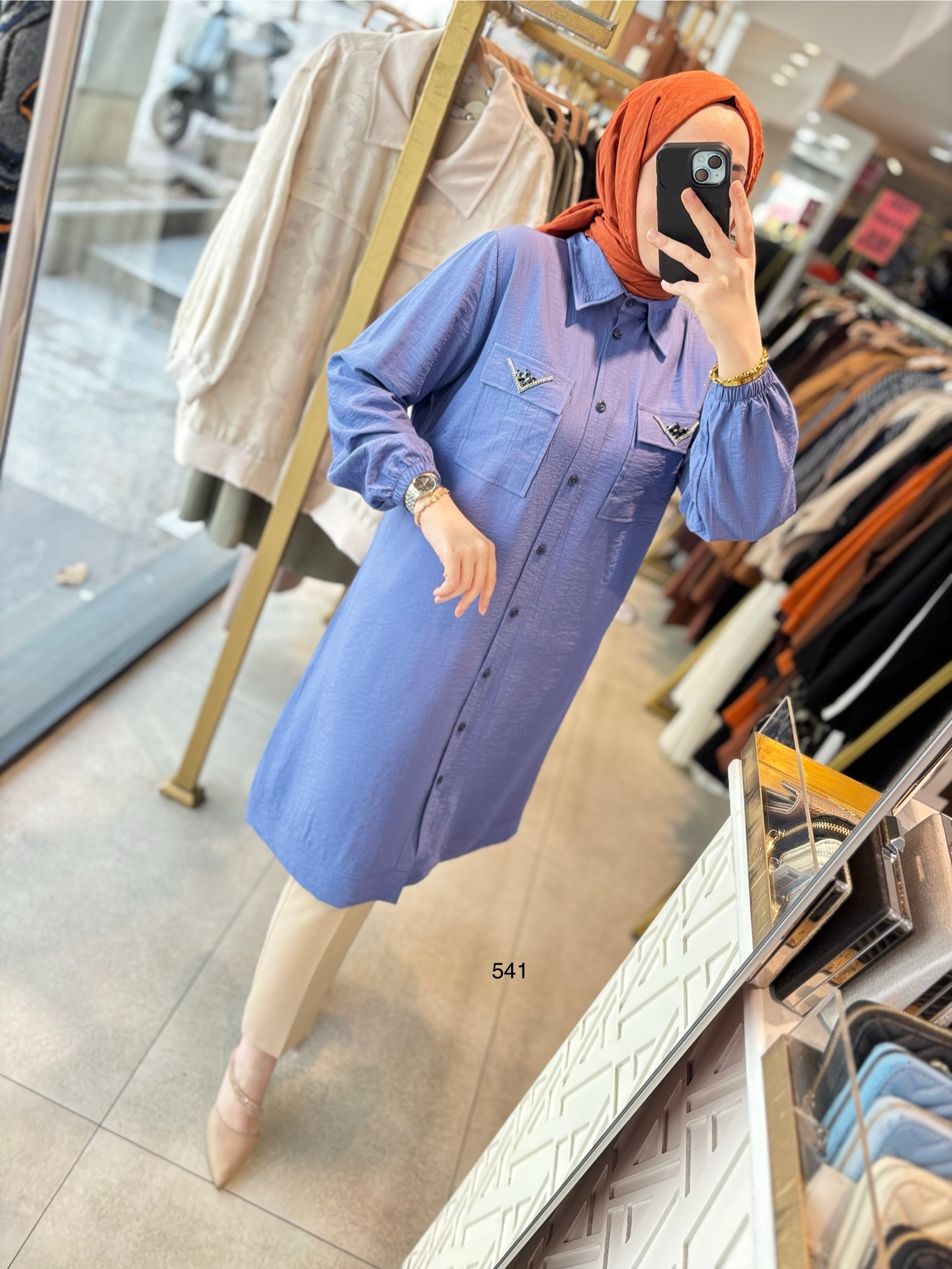 541 CEP DETAYLI DÜĞMELİ GÖMLEK YAKA TUNİK - Görsel 2