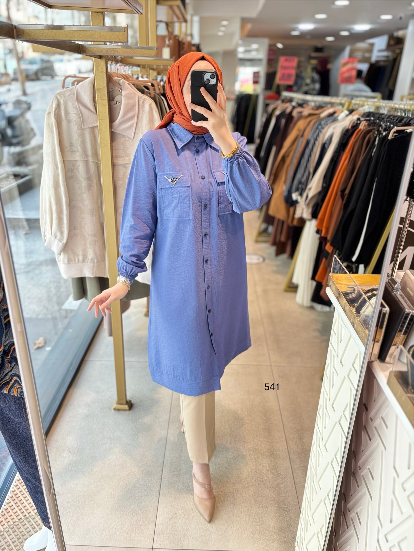 541 CEP DETAYLI DÜĞMELİ GÖMLEK YAKA TUNİK - Görsel 1