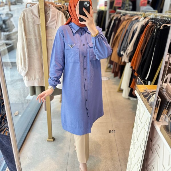 541 CEP DETAYLI DÜĞMELİ GÖMLEK YAKA TUNİK - Görsel 14