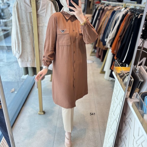 541 CEP DETAYLI DÜĞMELİ GÖMLEK YAKA TUNİK - Görsel 8