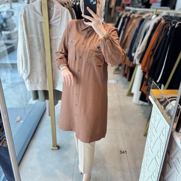 541 CEP DETAYLI DÜĞMELİ GÖMLEK YAKA TUNİK - Görsel 11