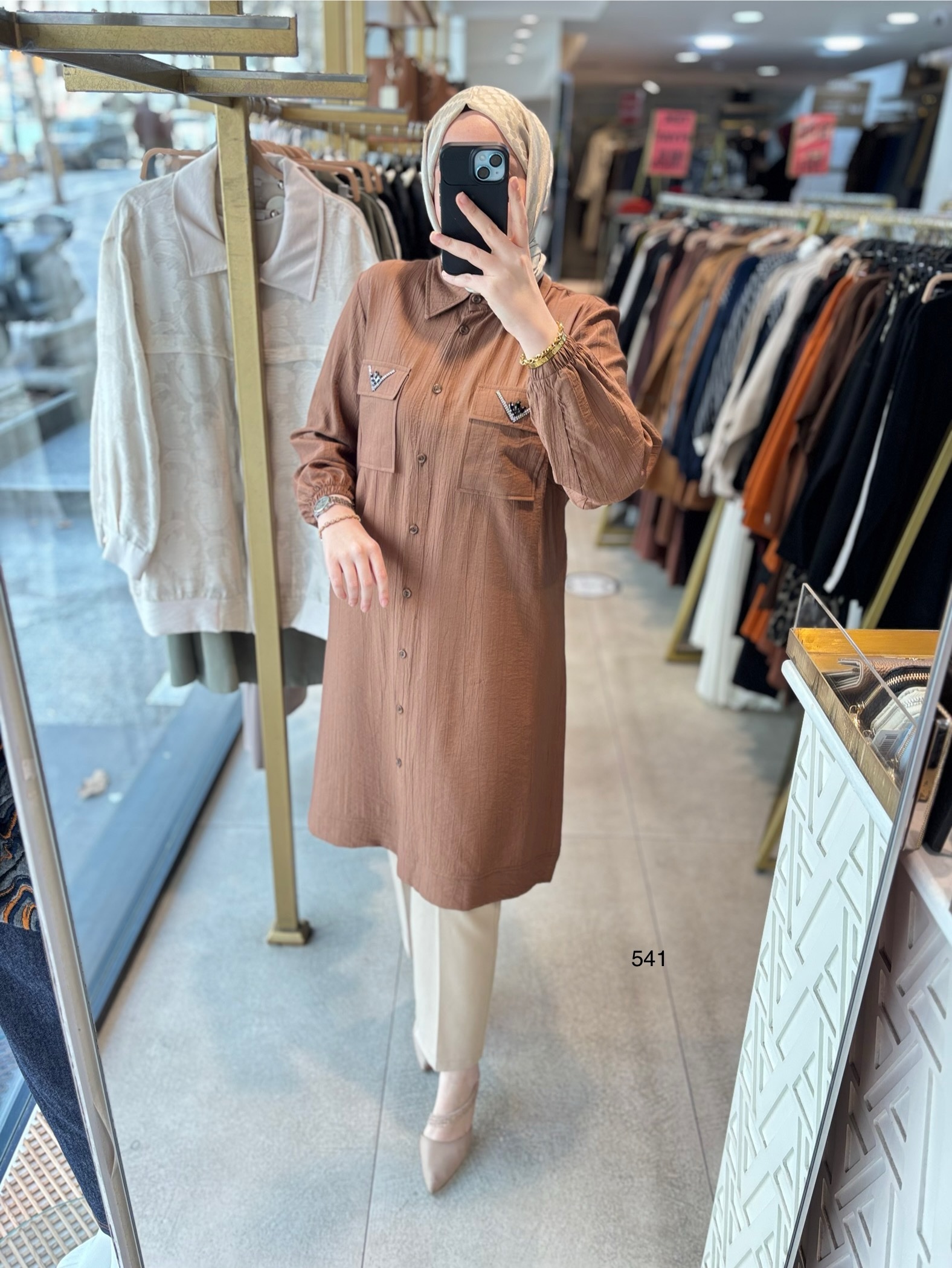 541 CEP DETAYLI DÜĞMELİ GÖMLEK YAKA TUNİK - Görsel 11