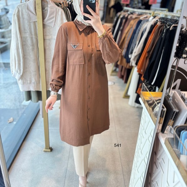 541 CEP DETAYLI DÜĞMELİ GÖMLEK YAKA TUNİK - Görsel 15