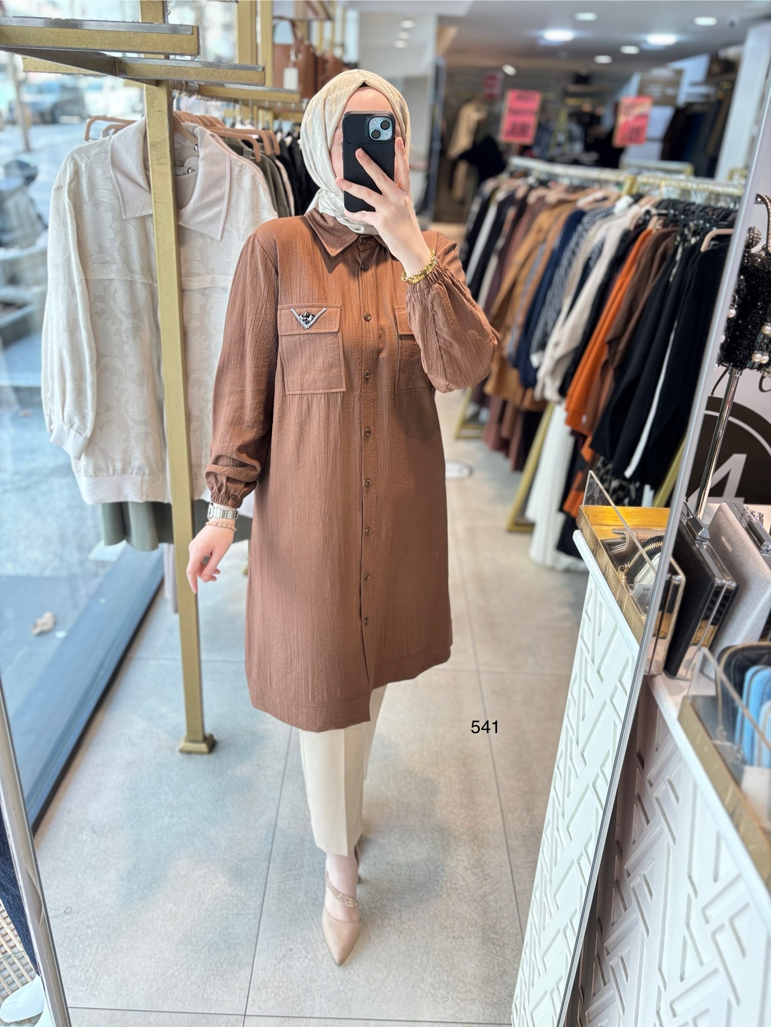 541 CEP DETAYLI DÜĞMELİ GÖMLEK YAKA TUNİK - Görsel 15