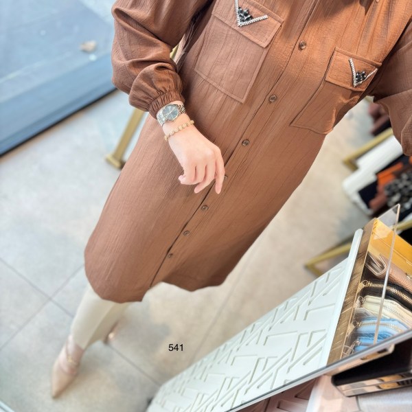 541 CEP DETAYLI DÜĞMELİ GÖMLEK YAKA TUNİK - Görsel 6