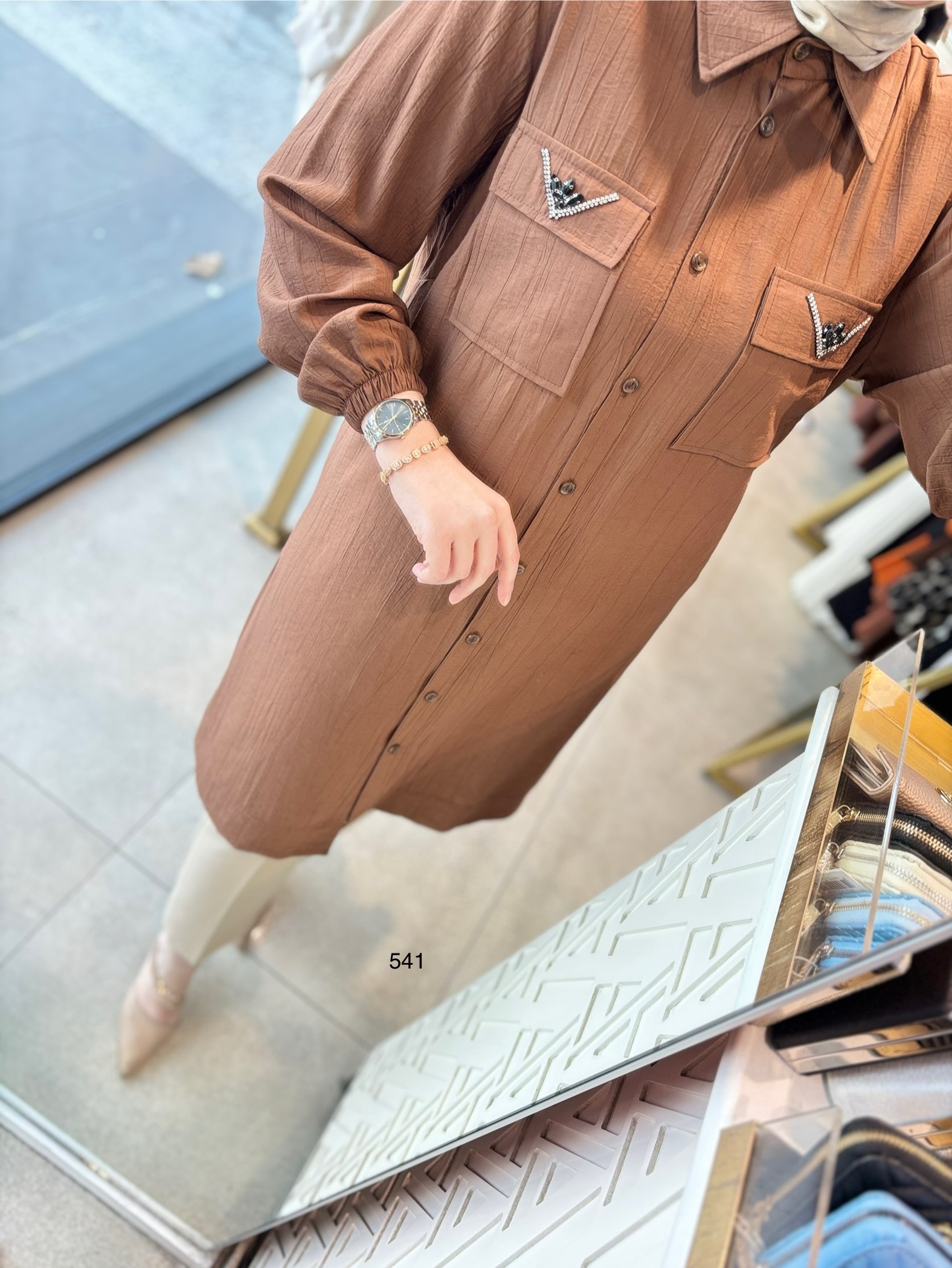 541 CEP DETAYLI DÜĞMELİ GÖMLEK YAKA TUNİK - Görsel 13