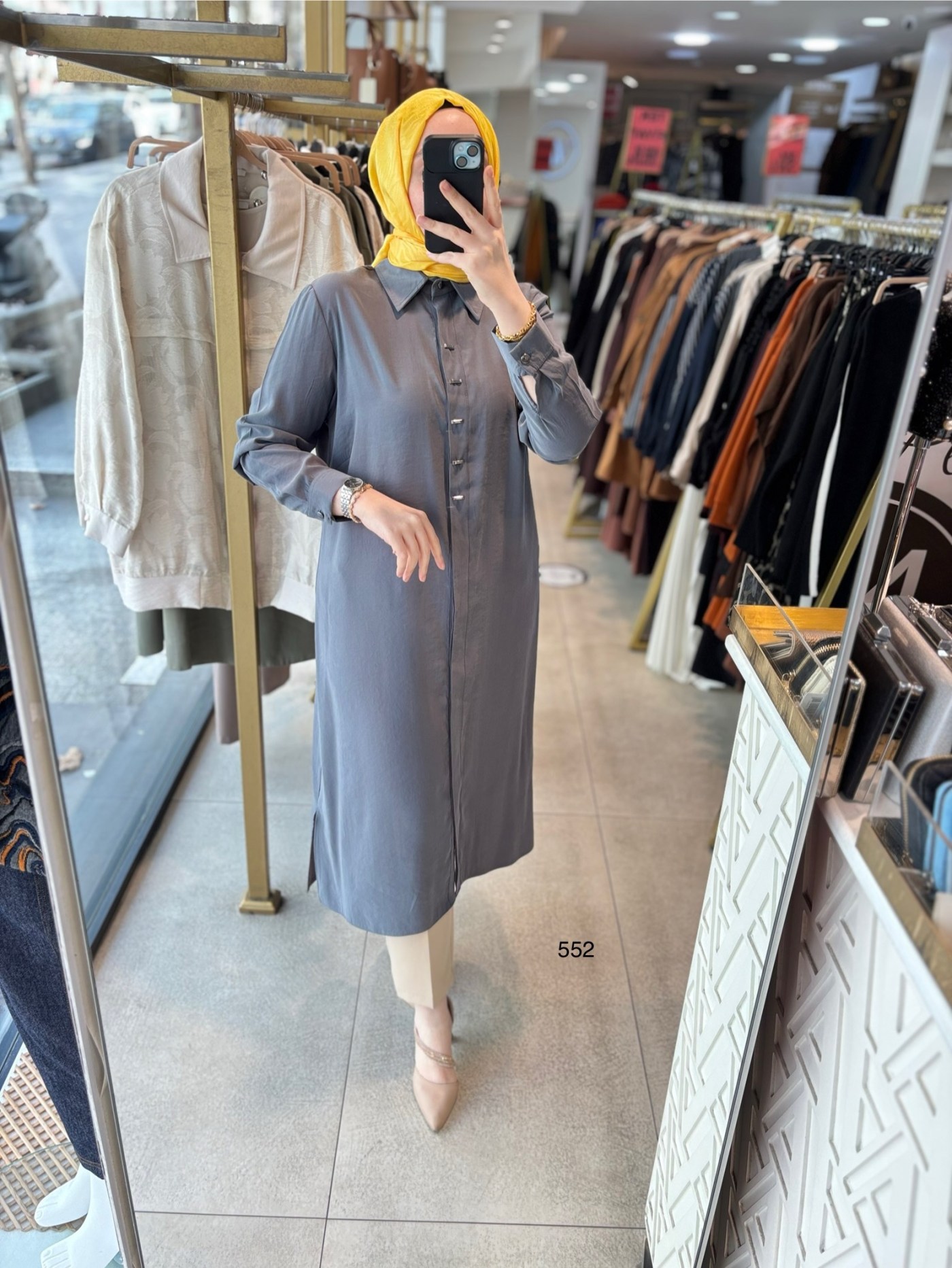 552 GİZLİ DÜĞMELİ GÖMLEK YAKA TENCEL KUMAŞ TUNİK