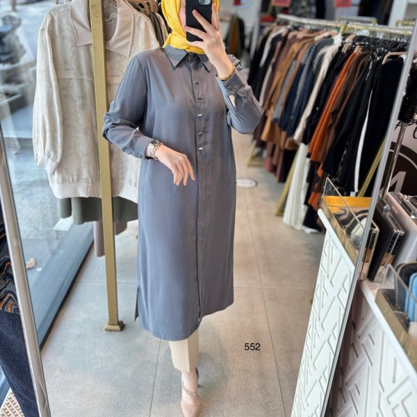 552 GİZLİ DÜĞMELİ GÖMLEK YAKA TENCEL KUMAŞ TUNİK - Görsel 15