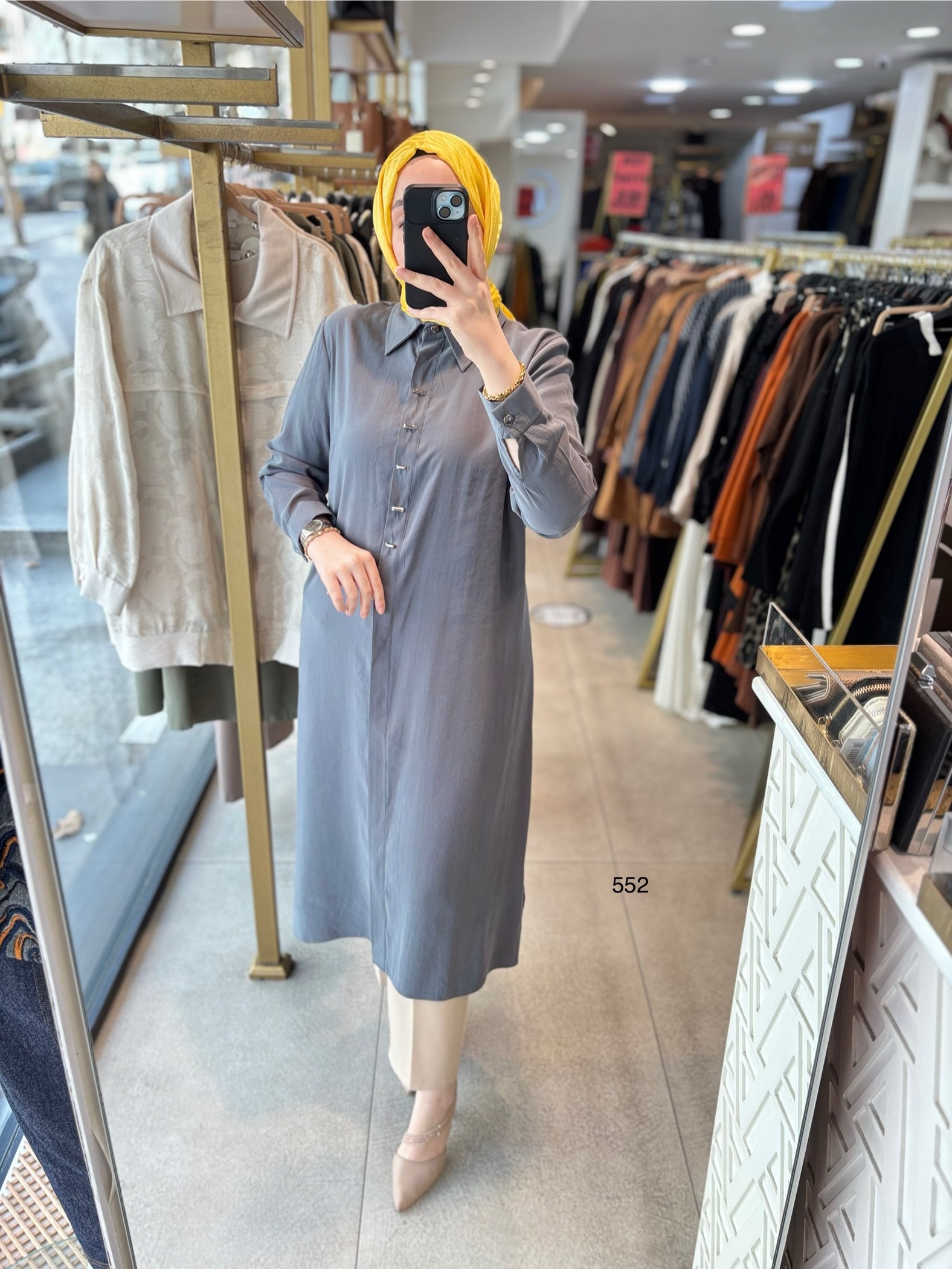 552 GİZLİ DÜĞMELİ GÖMLEK YAKA TENCEL KUMAŞ TUNİK - Görsel 5