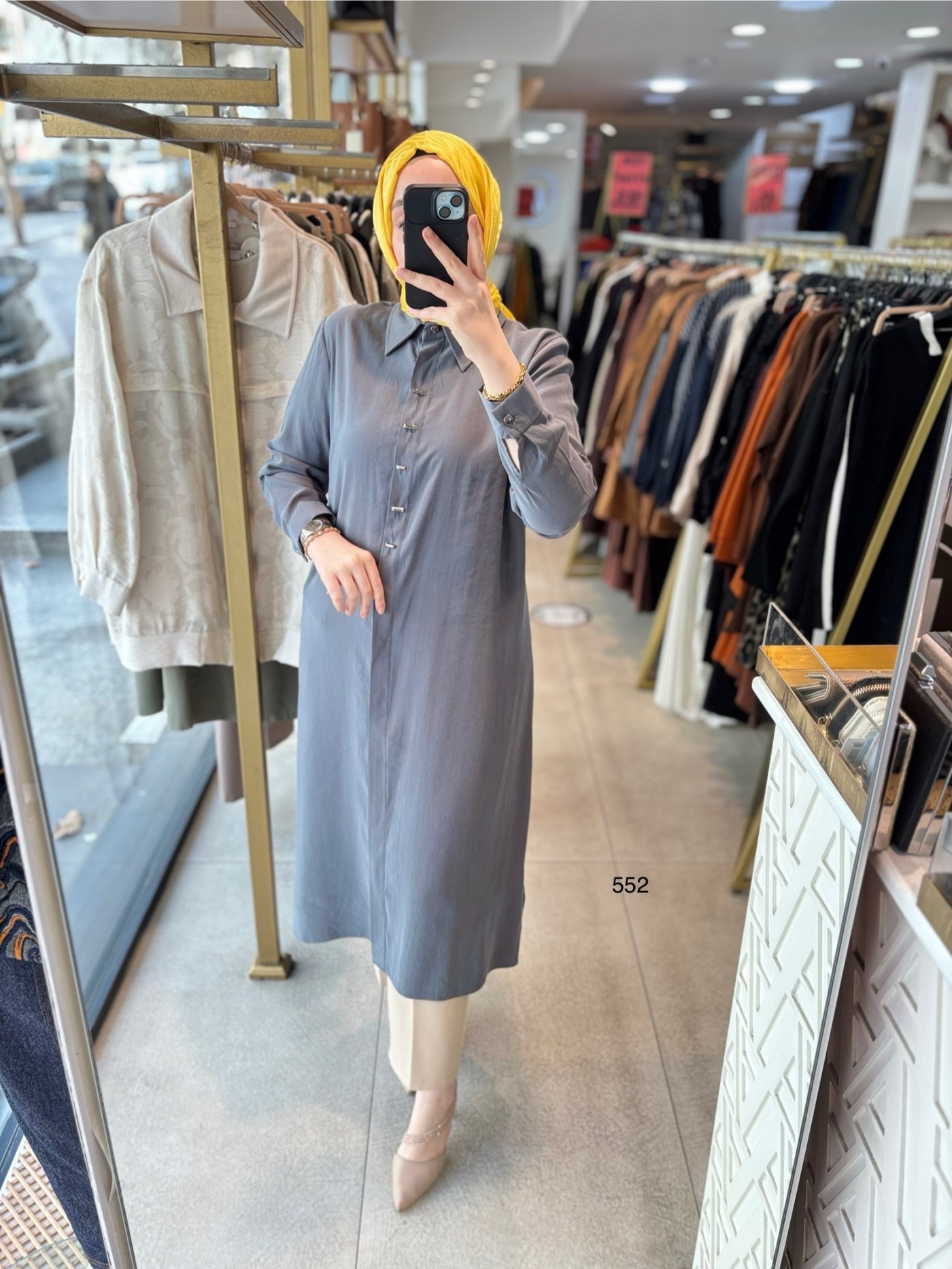 552 GİZLİ DÜĞMELİ GÖMLEK YAKA TENCEL KUMAŞ TUNİK