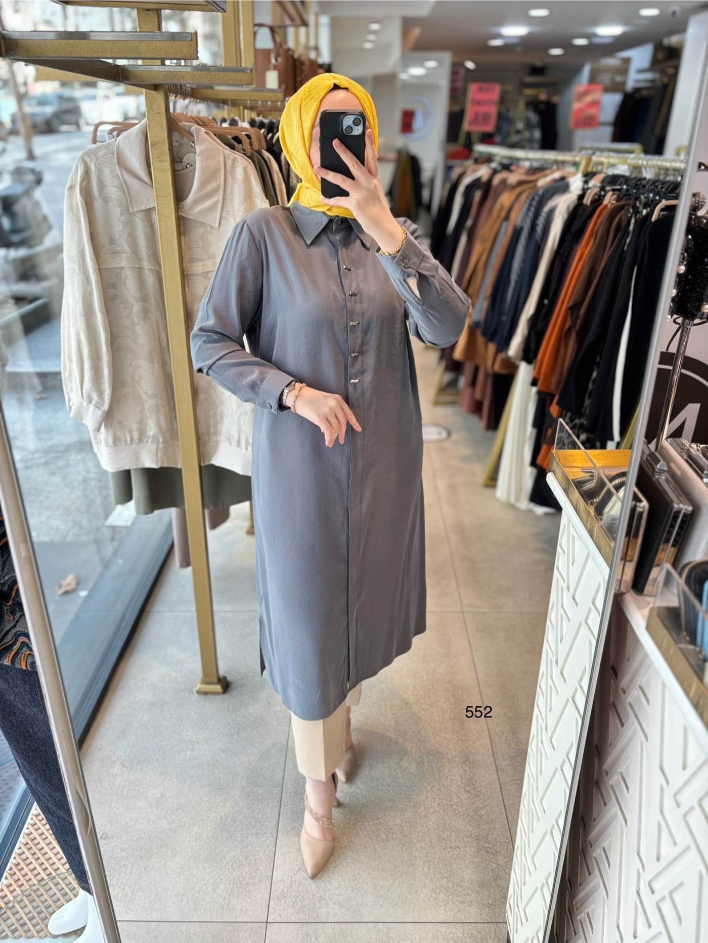 552 GİZLİ DÜĞMELİ GÖMLEK YAKA TENCEL KUMAŞ TUNİK